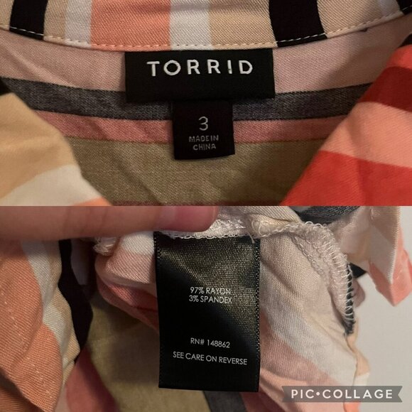 Torrid Size 3 Striped Stretch Challis Button-Front Shirt - Picture 6 of 8